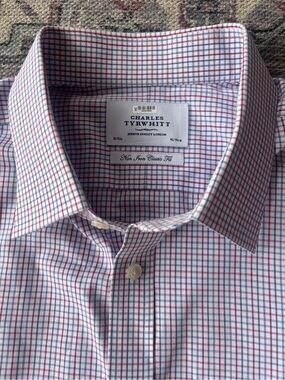 Charles Tyrwhitt Blue and Red Mini Check Dress Shirt